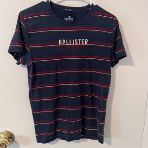 Hollister California Striped Short Sleeve T-Shirt Navy Red White Cotton Y2K XS